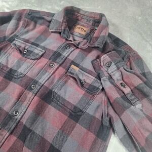 Orvis Heritage Shirt Jacket Mens Medium Red Gray Plaid Flannel Pockets Outdoor